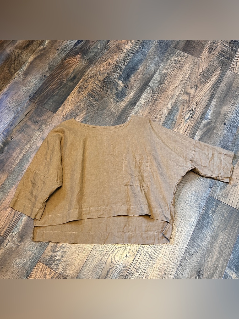 ~*~ Len OK Linen Relaxed Boxy Linen Top - Wet Sand M ~*~
